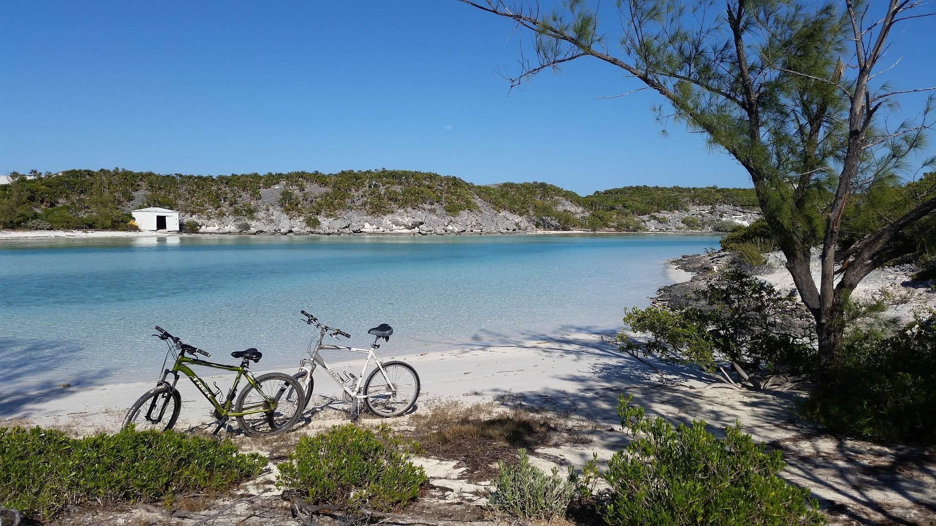 Bikes on a beach in the Bahamas