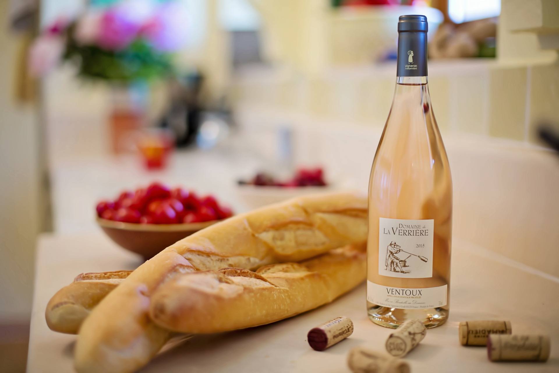 Baguette and wine
