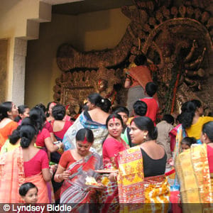 Women at the Pandal on Damami - Durga Puja festival - square