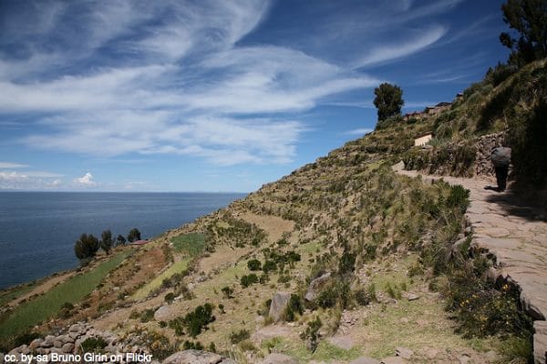 Cliffside path on Taquile Island, Peru