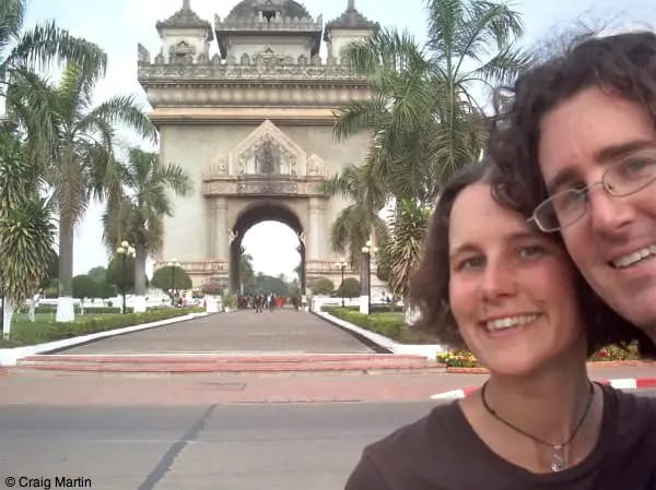 Craig and Linda at the Patuxai Monument, Vientiane, Laos