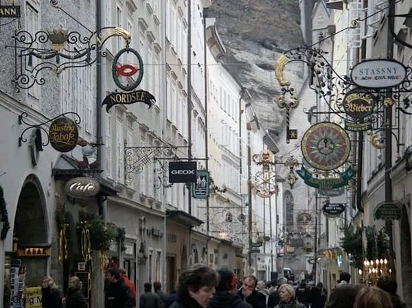 Pretty city street in Salzburg. 