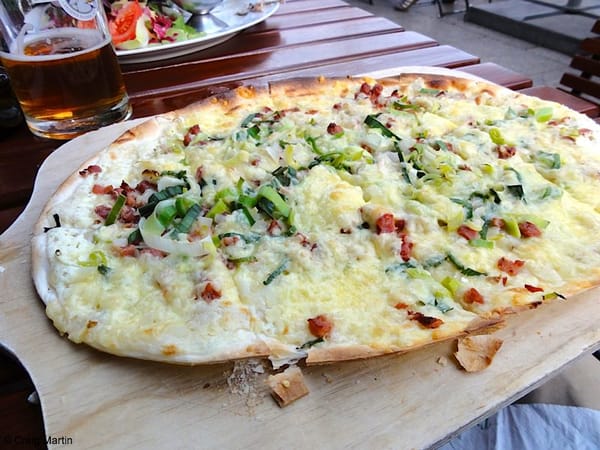 Flammkuchen with beer brewed on site! 
