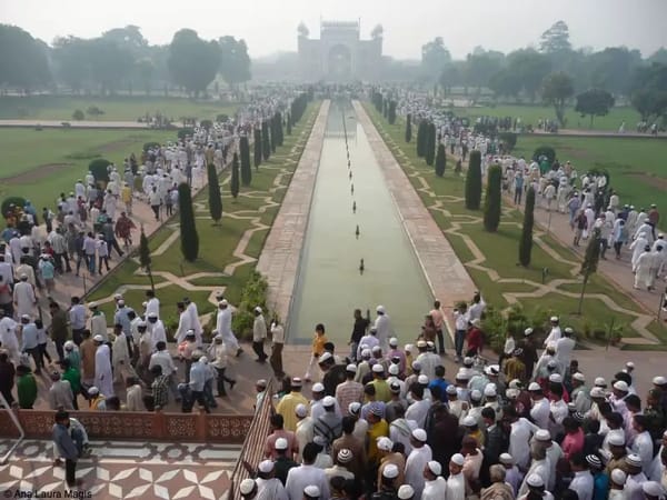 Muslims leaving the Taj Mahal after Eid prayers.