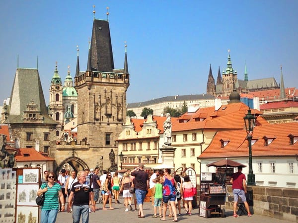 Charles Bridge is always full of tourists, Prague podcast.