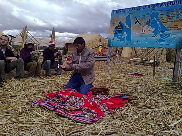 Uros explanation on the floating islands, Lake Titicaca Peru