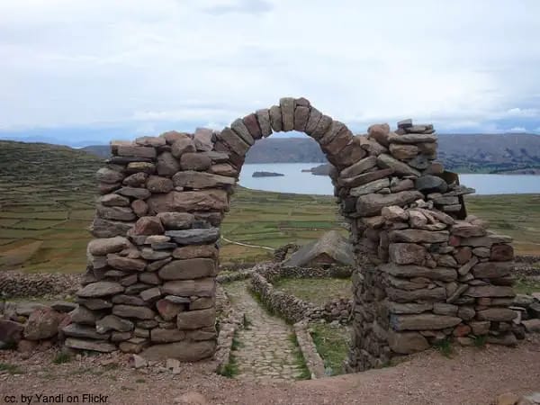 Stone arch on Amantani Island, Peru