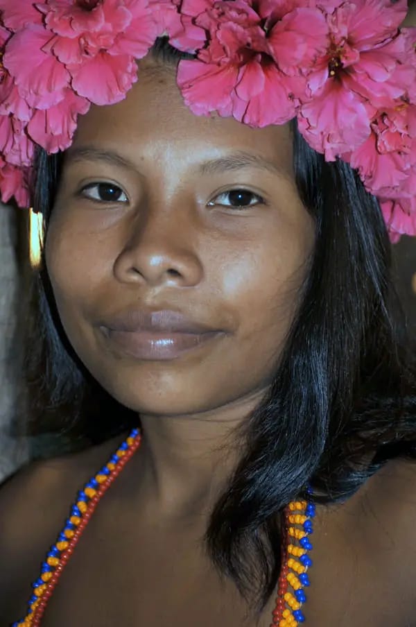 Emberá woman with flowers in her hair