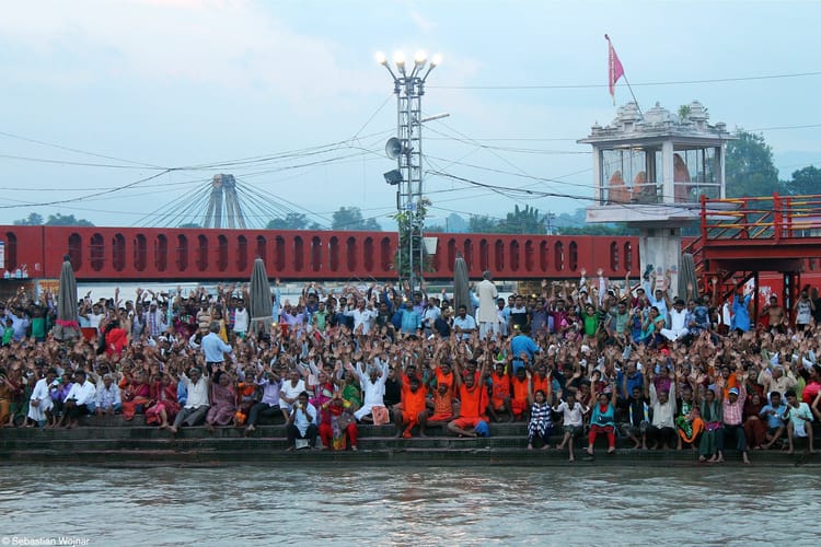 People at the Ganges in Haridwar, India