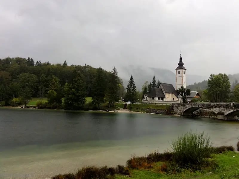Lake and church in Bohinj, Slovenia
