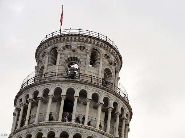 The top of the leaning tower of Pisa. 