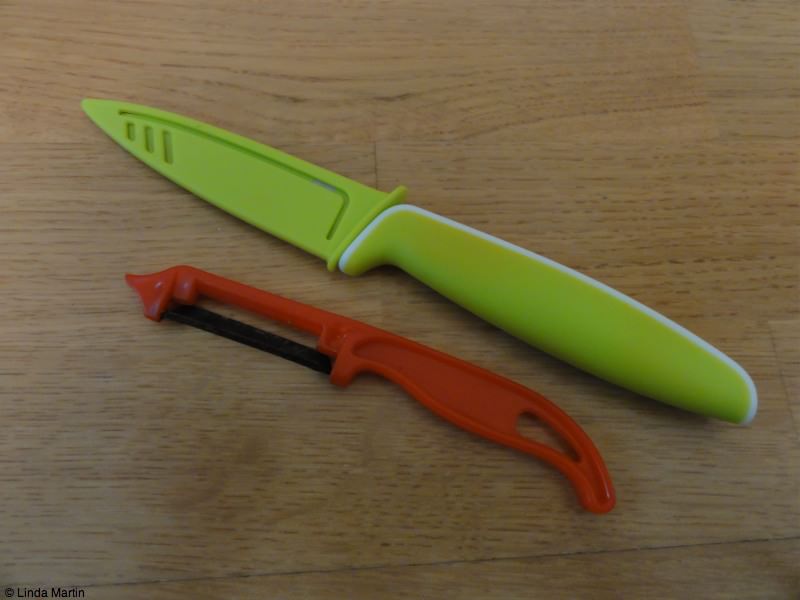Our kitchen implements: a knife and a potato peeler.