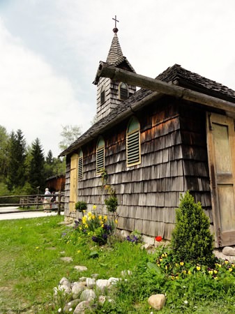 A wooden chapel reconstructed in the gardens