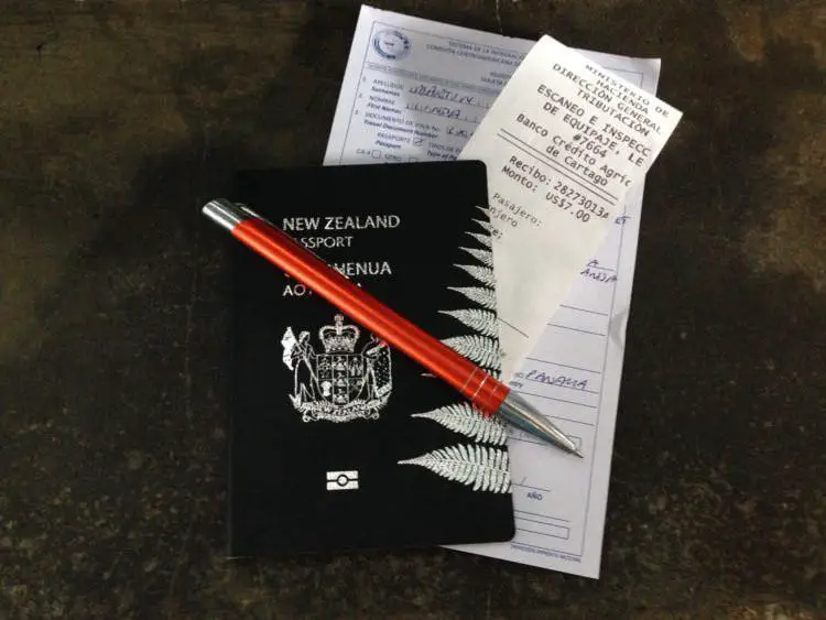 Tax receipt and passport Costa Rica