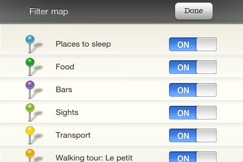 Map filtering options for the Angkor iPhone / iPod touch app